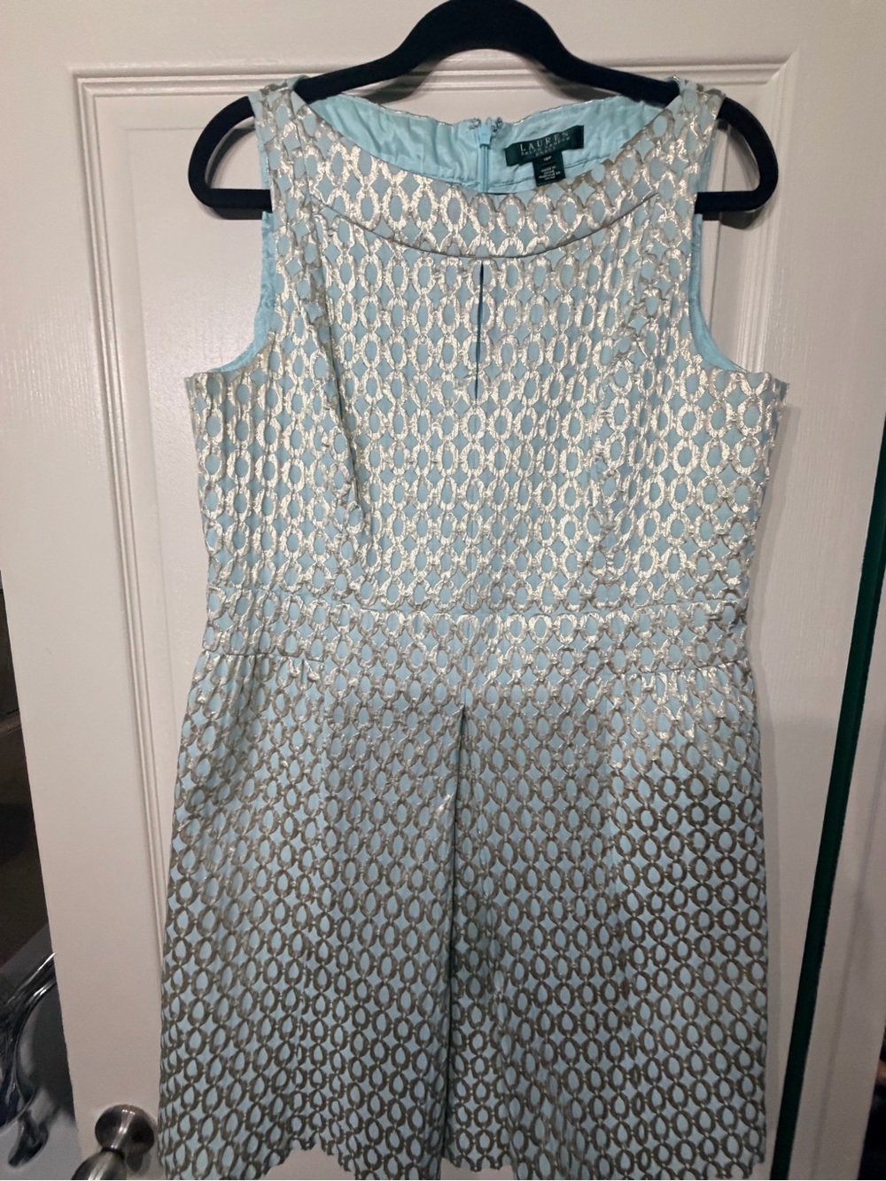 Lauren Ralph Lauren Light Blue and Gold Sleeveless Fit & Flare Dress